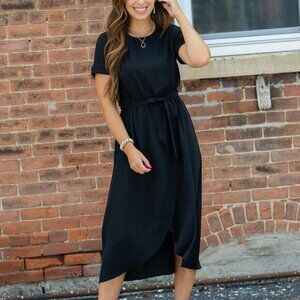 Wrap Bottom Tie Waist Midi Dress